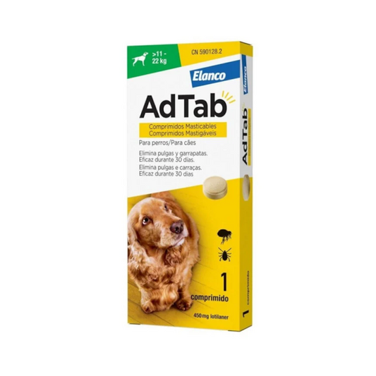 Adtab 1 Comprimido Masticable Antiparasitario de 450mg para Perros de 11-22Kg