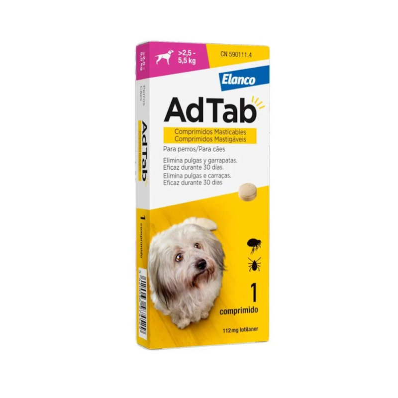 Adtab 1 Comprimido Masticable Antiparasitario de 112mg para Perros de 2,5-5,5Kg