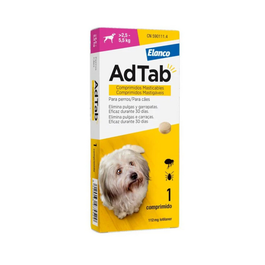 Adtab 1 Comprimido Masticable Antiparasitario de 112mg para Perros de 2,5-5,5Kg