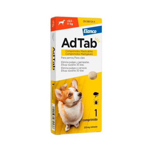 Adtab 1 Comprimido Masticable Antiparasitario de 225mg para Perros de 5,5-11Kg