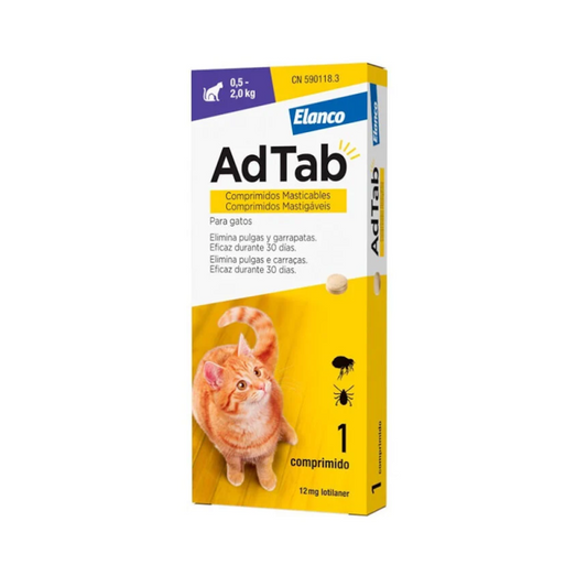 Adtab 1 Comprimido Masticable Antiparasitario de 12mg para Gatos de 0,5-2Kg
